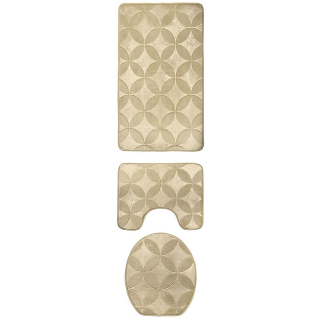 Homely luxe 3 delige badkamermatten set met antislip - toilet badkamer wc bril mat - TR-5 crème