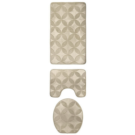 Homely luxe 3 delige badkamermatten set met antislip - toilet badkamer wc bril mat - TR-5 beige