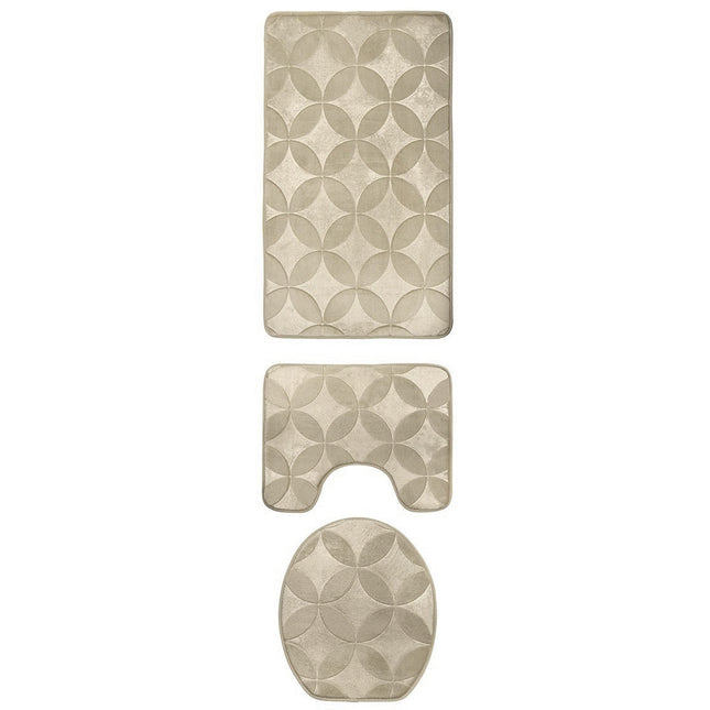 Homely luxe 3 delige badkamermatten set met antislip - toilet badkamer wc bril mat - TR-5 beige