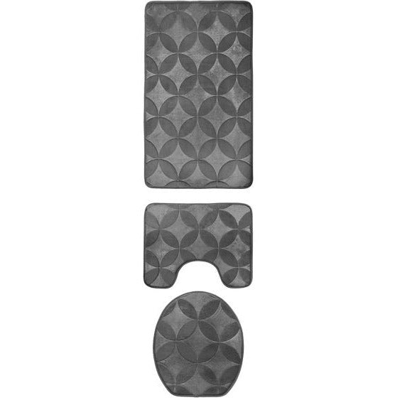 Homely luxe 3 delige badkamermatten set met antislip - toilet badkamer wc bril mat - TR-5 grijs