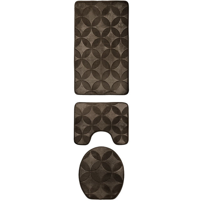 Homely luxe 3 delige badkamermatten set met antislip - toilet badkamer wc bril mat - TR-5 donkerbruin