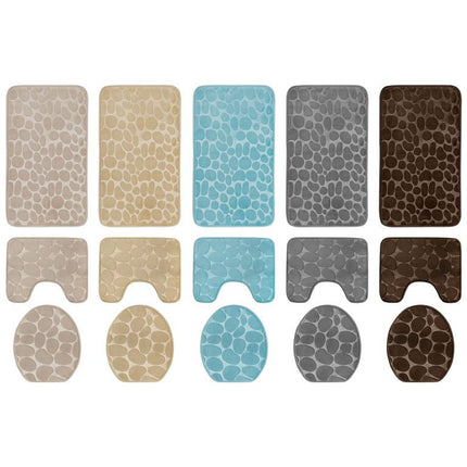 Homely luxe 3 delige badkamermatten set met antislip - toilet badkamer wc bril mat - TR-6 3D stone look turquoise