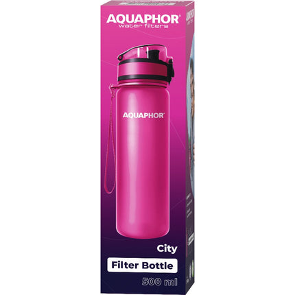 Aquaphor city waterfles met filter - drinkfles - filterfles 500ml met automatische klep roze