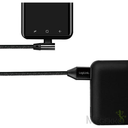 LogiLink oplaadkabel USB Type-C 90° gedraaid 1 meter (Zwart/Nylon)