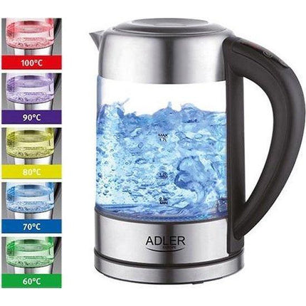 Adler glazen waterkoker met led verlichting en temperatuur regeling 1,7L AD 1247 zilver