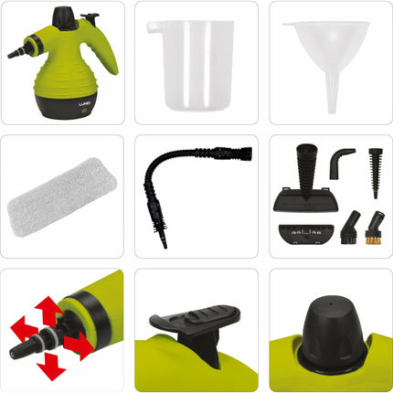 LUND professional hand stoomreiniger met 6 opzetstukken 1050W groen