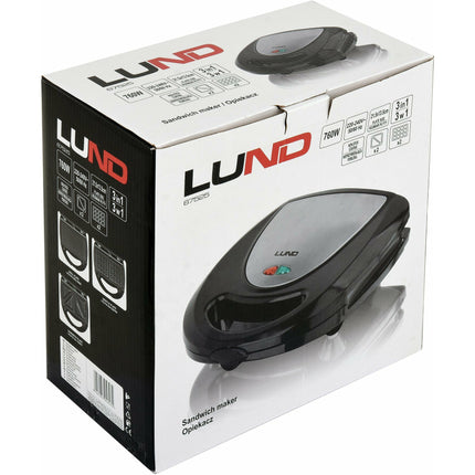 LUND professional 3 in 1 contactgrill, wafelijzer en tosti ijzer 760W - Zwart / zilver