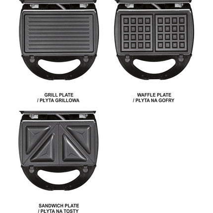 LUND professional 3 in 1 contactgrill, wafelijzer en tosti ijzer 760W - Zwart / zilver