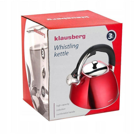 Klausberg KB-7258 fluitketel RVS metallic rood 3 Liter - ook geschikt voor inductie