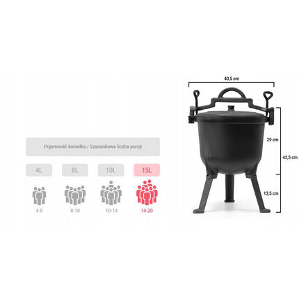 Meyerhoff grote outdoor Dutch oven gietijzeren pan/ heksenketel op hoge poot voor koken boven of op het kampvuur 15L