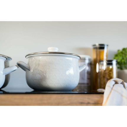 Emalia Diamond retro wit klassieke geëmailleerde kookpan met glazen deksel 20 cm - 4.2L