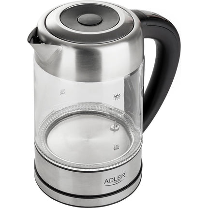 Adler glazen waterkoker met led verlichting en temperatuur regeling 1,7L AD 1247 zilver