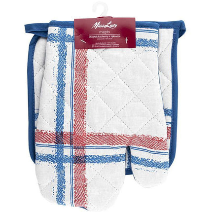 Miss Lucy Magdo ovenhandschoen en pan lap set van 2 stuks 18 x 25 cm wit/blauw