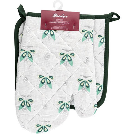 Miss Lucy Camelia ovenhandschoen en pan lap set van 2 stuks 18 x 25 cm wit