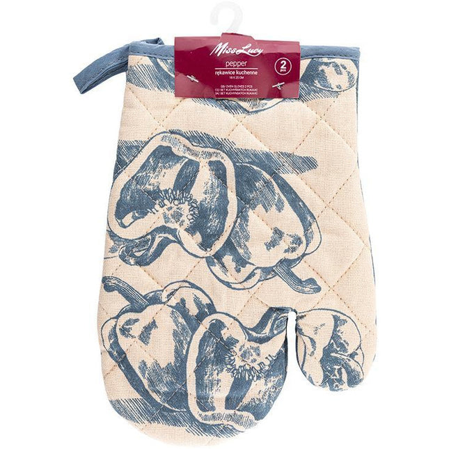 Miss Lucy Pepper ovenhandschoenen set van 2 stuks 18 x 25 cm zalm/blauw