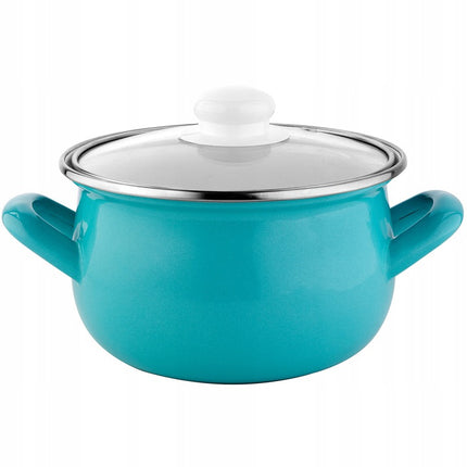 Emalia Capri retro azuur blauwe klassieke geëmailleerde kookpan met glazen deksel 18 cm - 3.0L