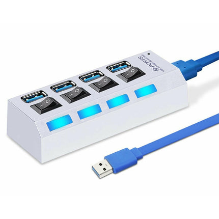 USB hub met 4 poorten met aan/uit schakelaars usb 3.0 wit