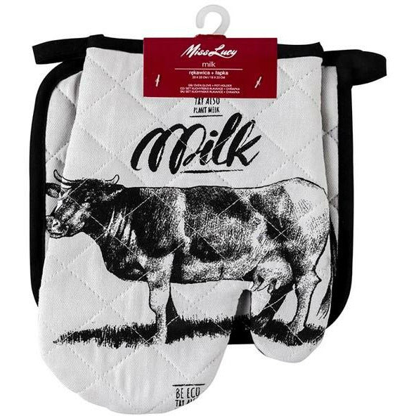 Miss Lucy Milk ovenhandschoen en pan lap set van 2 stuks 18 x 25 cm