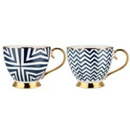 Florina mokken set van 3 ''Blue gold'' geometrisch met gouden motief 460ML