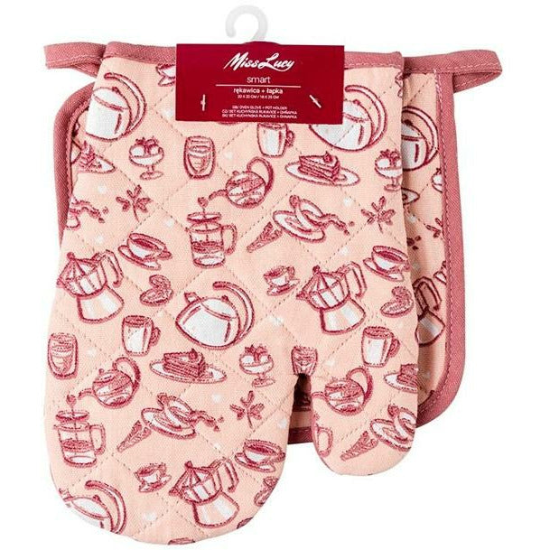 Miss Lucy Smart ovenhandschoen en pan lap set van 2 stuks 18 x 25 cm roze