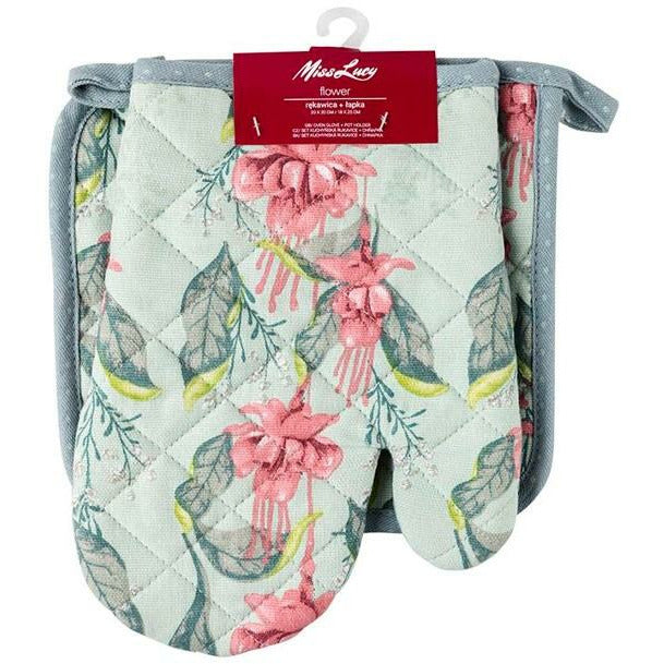Miss Lucy Flower ovenhandschoen en pan lap set van 2 stuks 18 x 25 cm