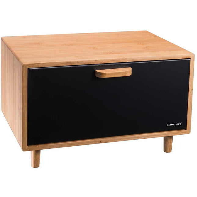 Klausberg KB-7399 Stalen broodtrommel bamboe met zwarte deksel