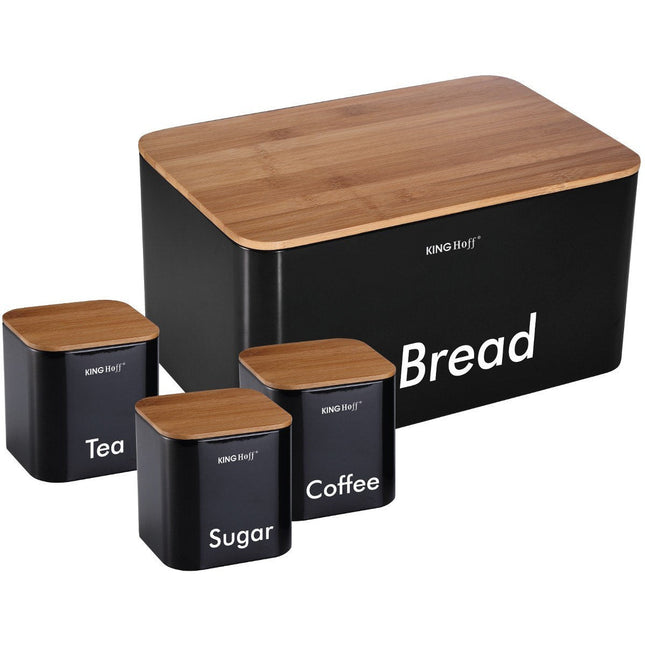 Kinghoff KH-1086 broodtrommel set zwart RVS met hout 35 x 23 x 18,5 cm