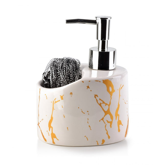 Affekdesign Cristie zeepdispenser / zeeppompje keramiek marmer look 9 x 11 x 15 cm wit / goud
