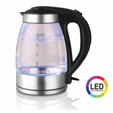 Lund waterkoker glas met LED en filter RVS 1.8L 2200W 68172 zilver / zwart