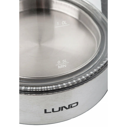 Lund waterkoker LED met temperatuur regeling 1.7L 2200W 68173 glas / zilver