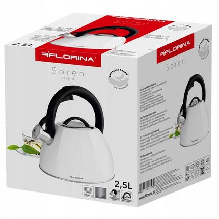 Florina Soren fluitketel RVS wit 2.5 Liter - ook geschikt voor inductie