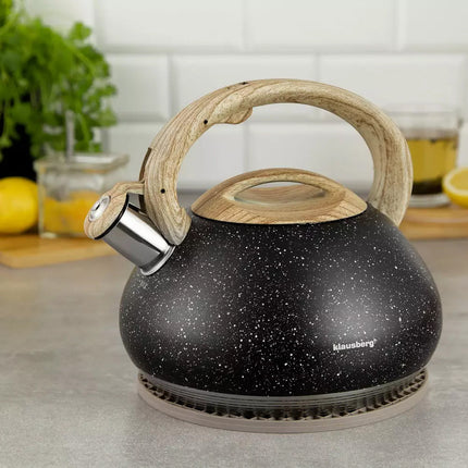 Klausberg KB-7279 fluitketel RVS mat zwart / bruin 2.7 Liter - ook geschikt voor inductie