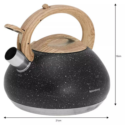 Klausberg KB-7279 fluitketel RVS mat zwart / bruin 2.7 Liter - ook geschikt voor inductie