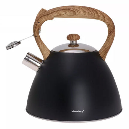 Klausberg KB-7262 fluitketel RVS mat zwart 3 Liter - ook geschikt voor inductie