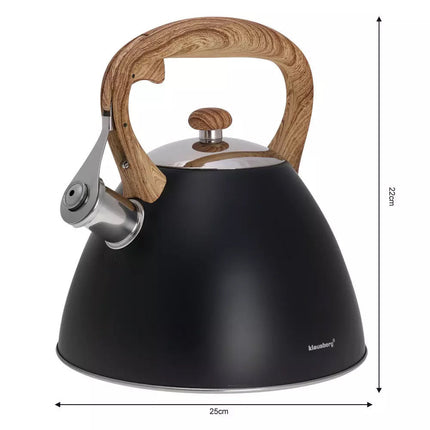 Klausberg KB-7262 fluitketel RVS mat zwart 3 Liter - ook geschikt voor inductie
