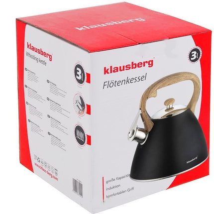 Klausberg KB-7262 fluitketel RVS mat zwart 3 Liter - ook geschikt voor inductie