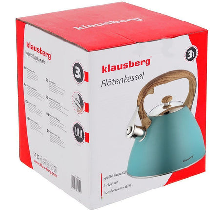 Klausberg KB-7263 fluitketel RVS mat blauw / groen / turquoise 3 Liter - ook geschikt voor inductie
