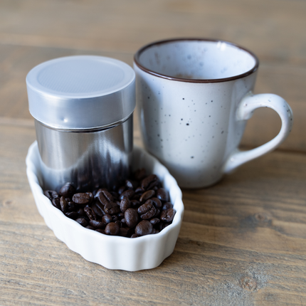 Quttin cacao / poeder strooier met deksel RVS zilver