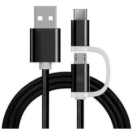 Reekin 2 in 1 oplaadkabel (USB Micro, USB Type-C) 1 Meter (Zwart-Nylon)
