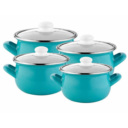Emalia Capri blauw 8 delige emaille pannenset - geschikt voor inductie Emalia