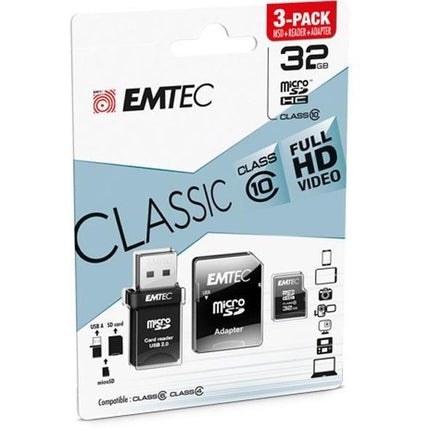 Emtec MicroSDHC 32GB 3in1 SD/USB Adapter CL10 Classic zwart