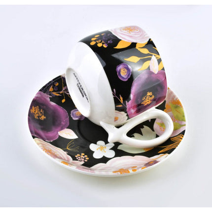 Affekdesign Monica porseleinen thee koffie kopjes set inclusief schoteltjes in geschenkverpakking bloem versiering 6 stuks