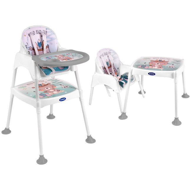 Guimo 3 in 1 voedingsstoel / kinderstoel met 5-punts gordel wild & free blauw