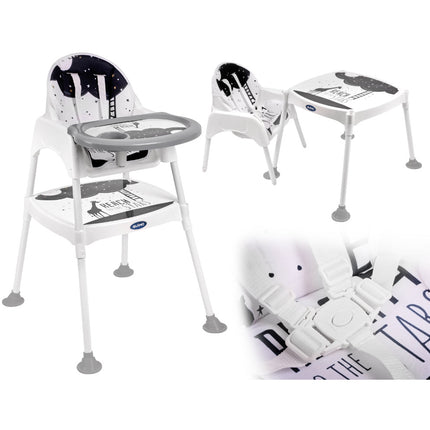 Guimo 3 in 1 voedingsstoel / kinderstoel met 5-punts gordel stars zwart