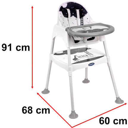 Guimo 3 in 1 voedingsstoel / kinderstoel met 5-punts gordel stars zwart