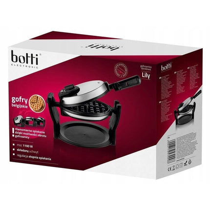 Botti Lily roterende wafelijzer rond 1100W zwart / zilver