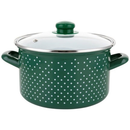 Emalia Retro Green klassieke geëmailleerde kookpan met glazen deksel 22 cm 5.3L groen/ wit