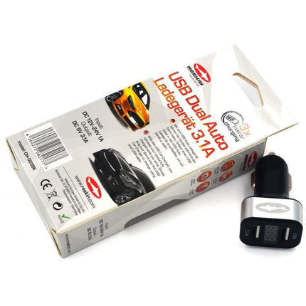 Reekin autolader met Ampère display USB 12V/24V 3.1 Ampère zwart/zilver