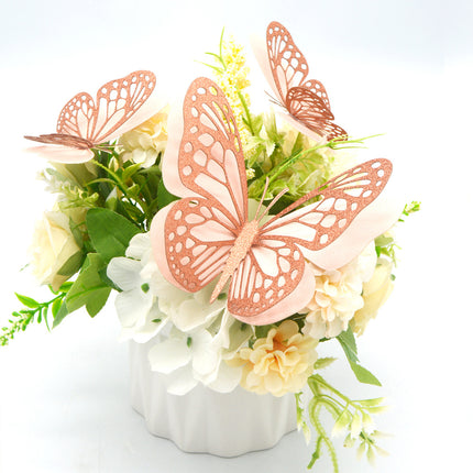 Cake topper 3D decoratie vlinders of muur decoratie met plakkers 20 stuks Glitter roze/Roze - 3D vlinders - VL-05