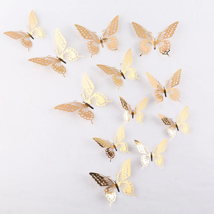 Cake topper decoratie vlinders - muur decoratie met plakkers 12 stuks goud VL-04